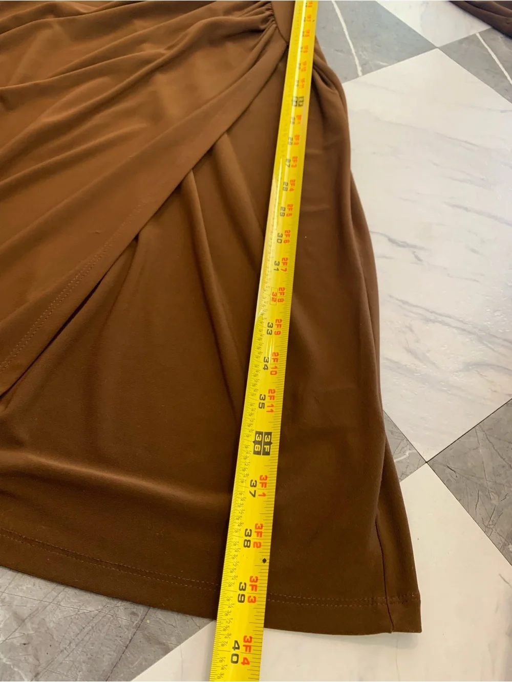 Ralph Lauren Brown Draped V-Neck Long Sleeve Dress